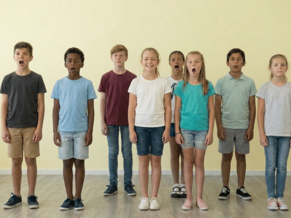 Kids singing together in Vocal Ensemble class